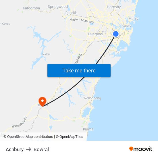 Ashbury to Bowral map