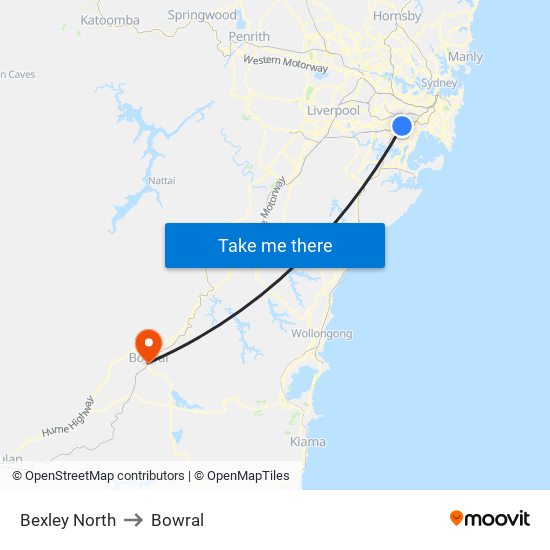 Bexley North to Bowral map