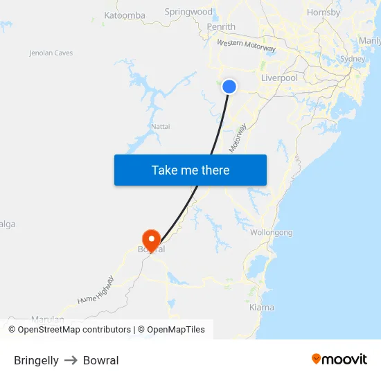 Bringelly to Bowral map