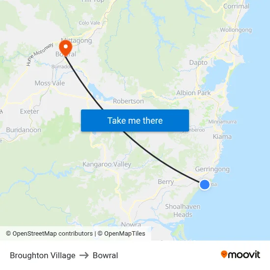 Broughton Village to Bowral map