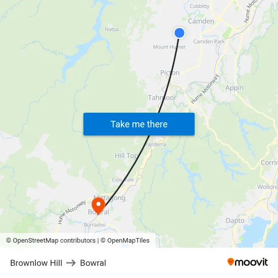 Brownlow Hill to Bowral map