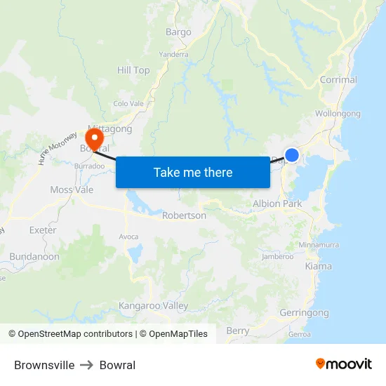 Brownsville to Bowral map