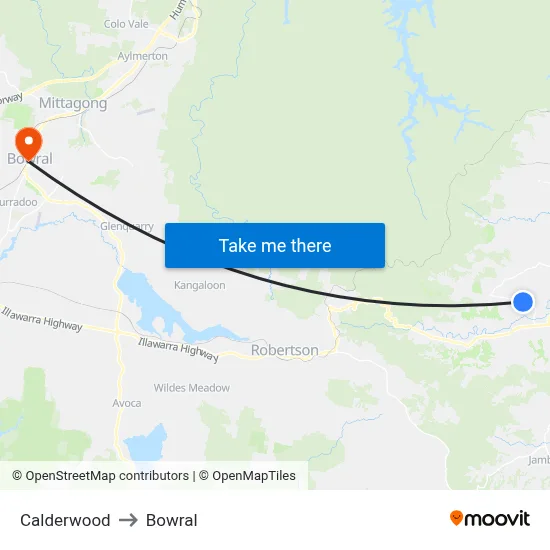 Calderwood to Bowral map