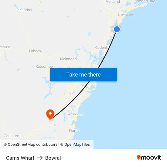 Cams Wharf to Bowral map