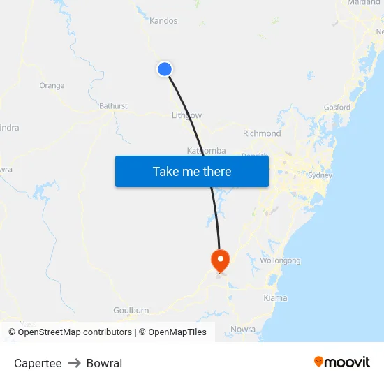 Capertee to Bowral map