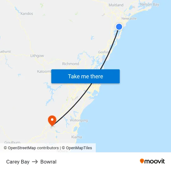 Carey Bay to Bowral map