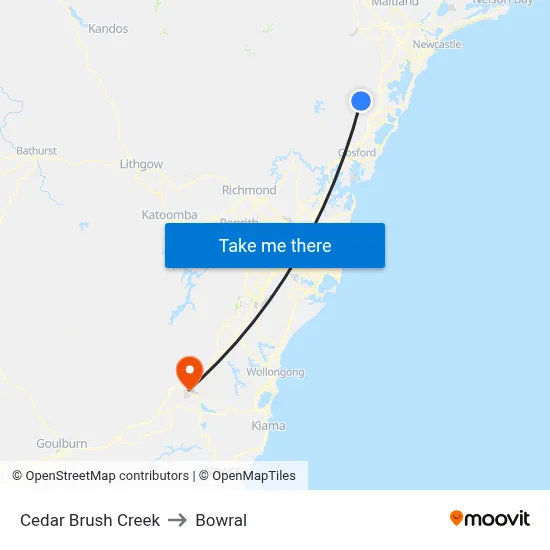 Cedar Brush Creek to Bowral map
