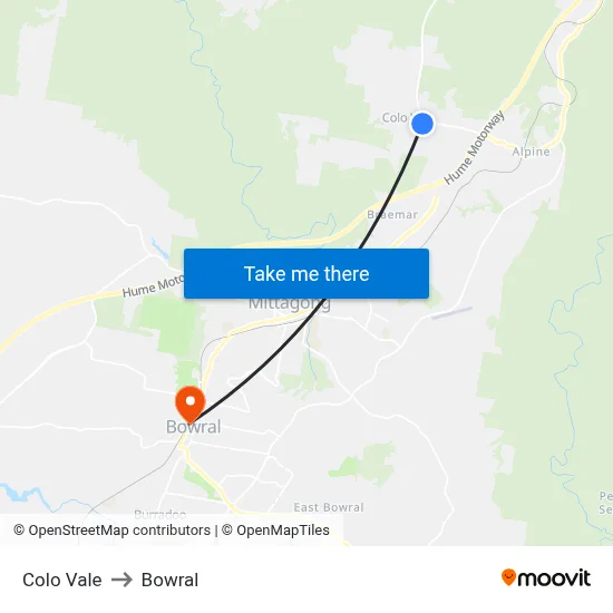 Colo Vale to Bowral map
