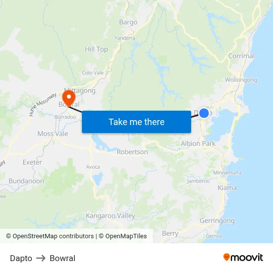 Dapto to Bowral map
