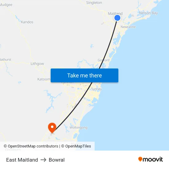 East Maitland to Bowral map