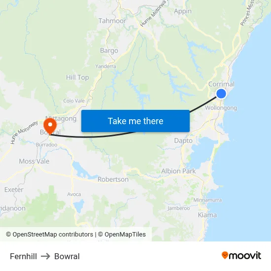 Fernhill to Bowral map