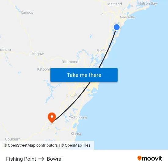 Fishing Point to Bowral map