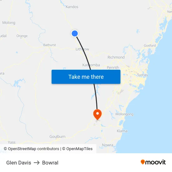 Glen Davis to Bowral map