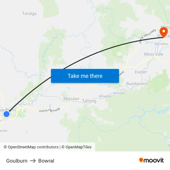 Goulburn to Bowral map