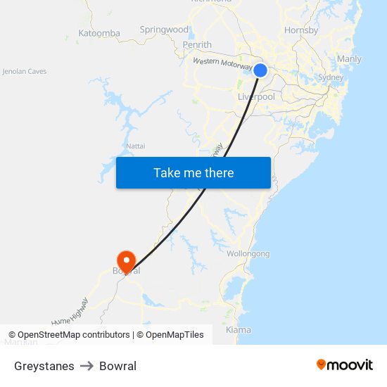 Greystanes to Bowral map