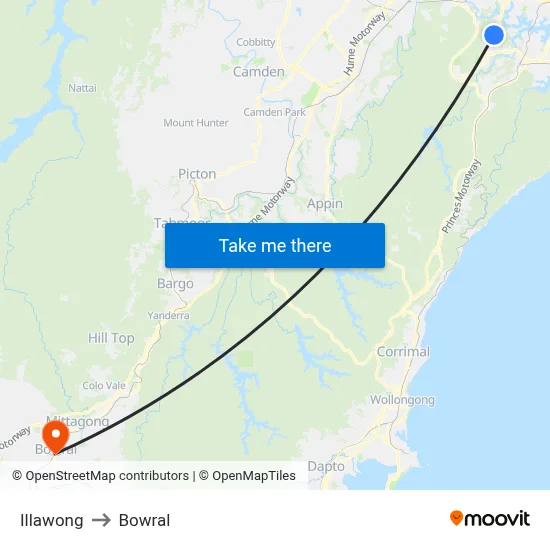 Illawong to Bowral map