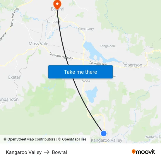 Kangaroo Valley to Bowral map