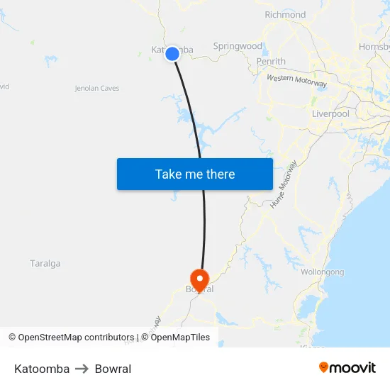 Katoomba to Bowral map