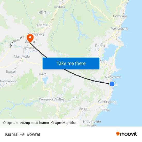 Kiama to Bowral map