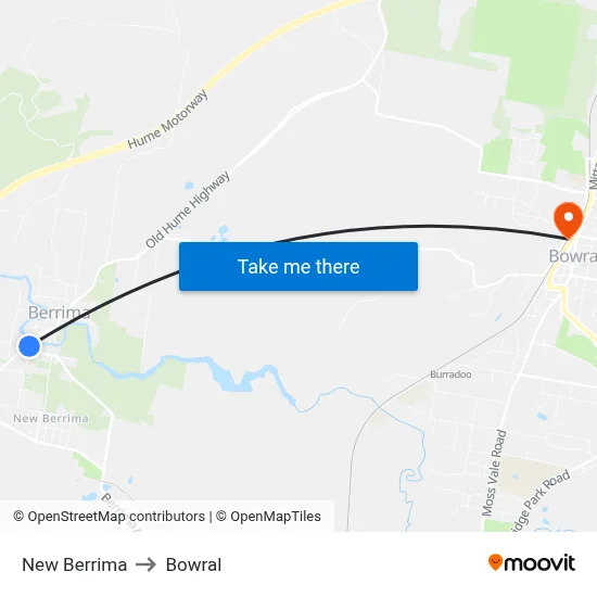 New Berrima to Bowral map
