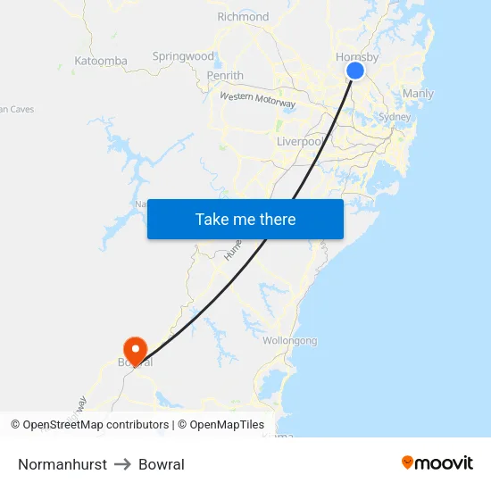 Normanhurst to Bowral map