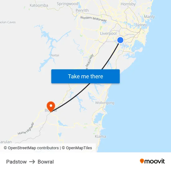 Padstow to Bowral map