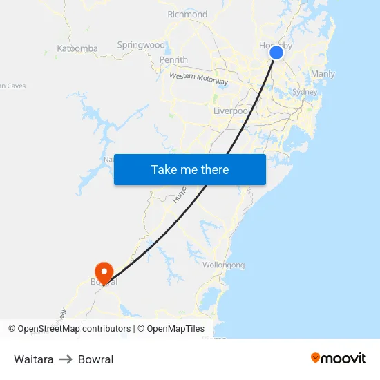 Waitara to Bowral map