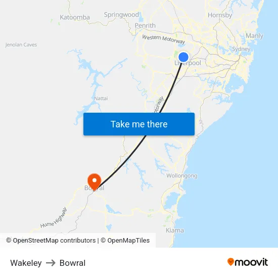 Wakeley to Bowral map