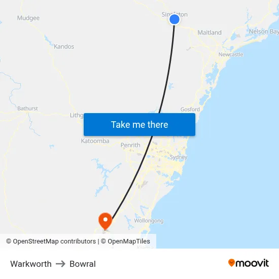Warkworth to Bowral map