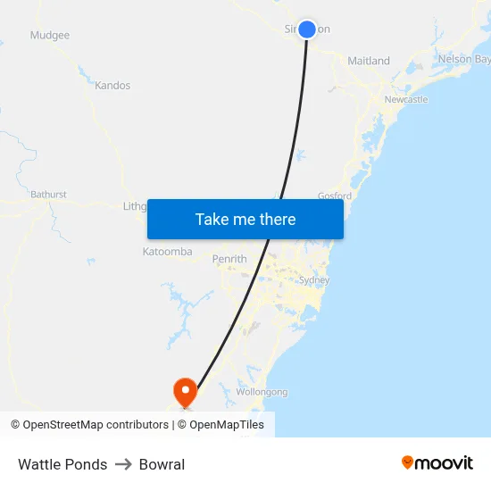 Wattle Ponds to Bowral map