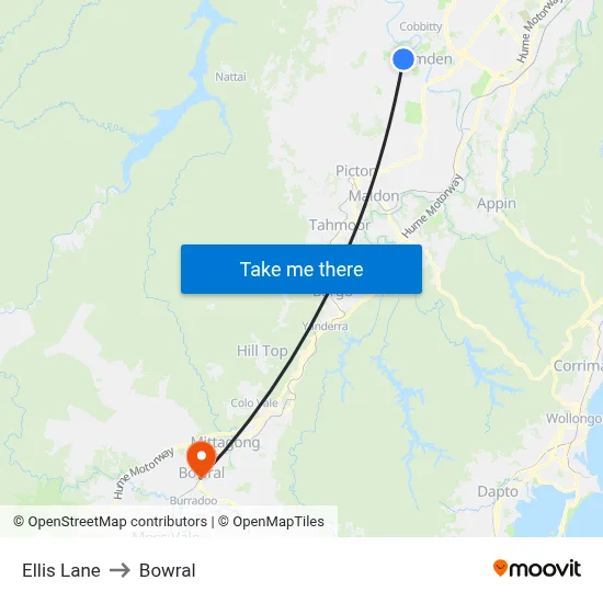 Ellis Lane to Bowral map