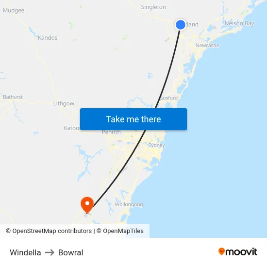 Windella to Bowral map