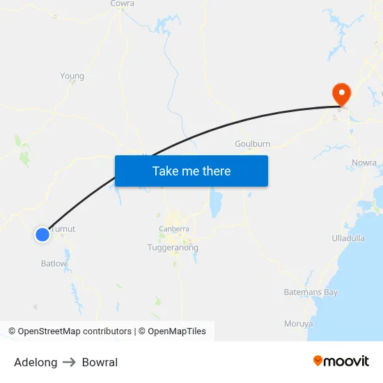 Adelong to Bowral map