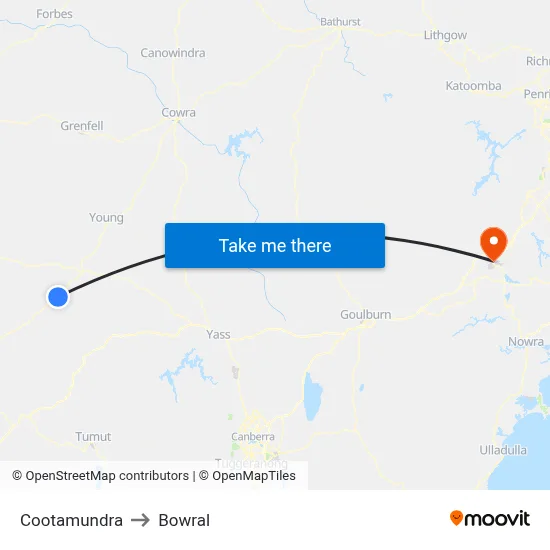 Cootamundra to Bowral map