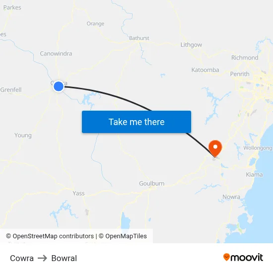 Cowra to Bowral map