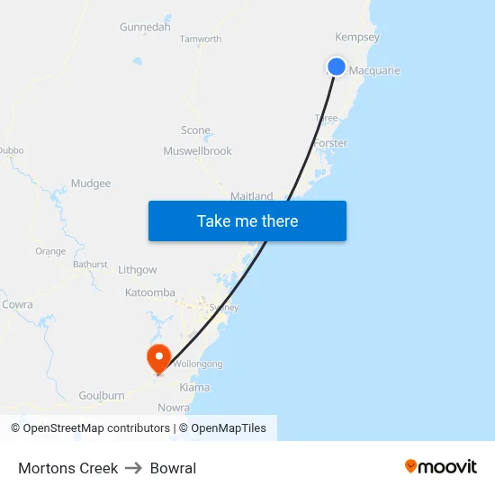 Mortons Creek to Bowral map