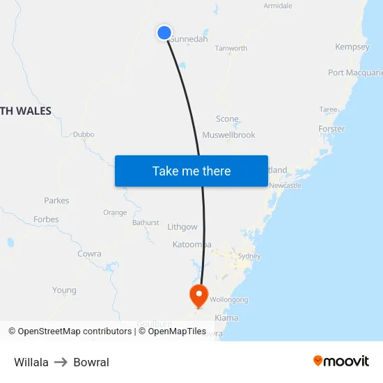 Willala to Bowral map
