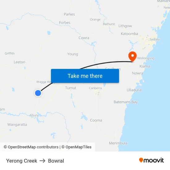 Yerong Creek to Bowral map