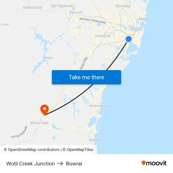 Wolli Creek Junction to Bowral map