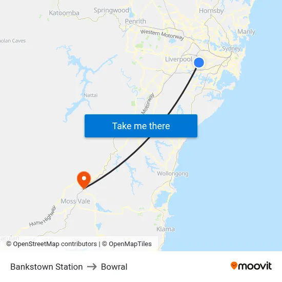 Bankstown Station to Bowral map