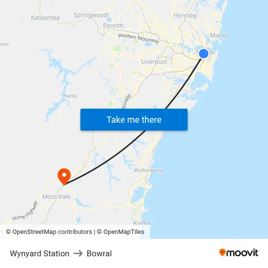 Wynyard Station to Bowral map