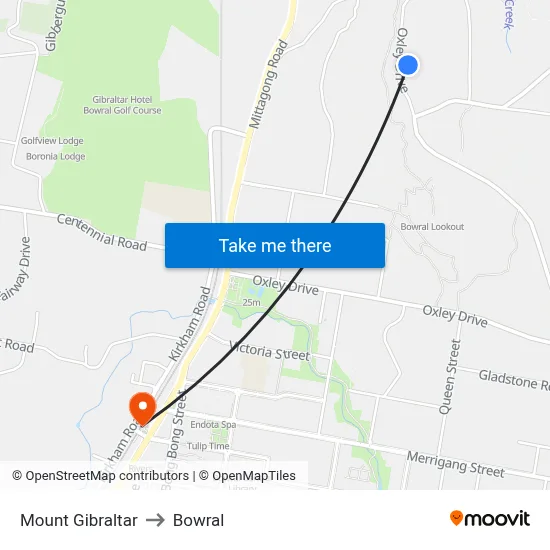 Mount Gibraltar to Bowral map
