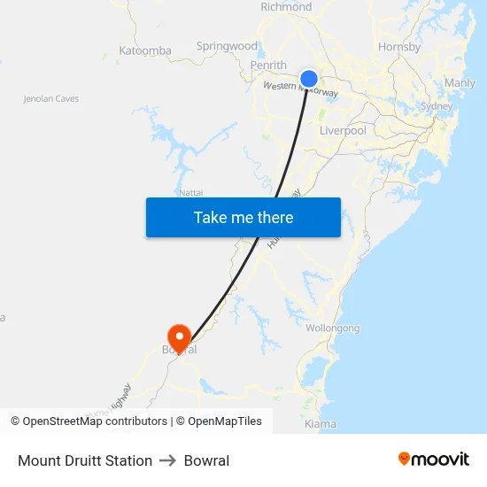 Mount Druitt Station to Bowral map