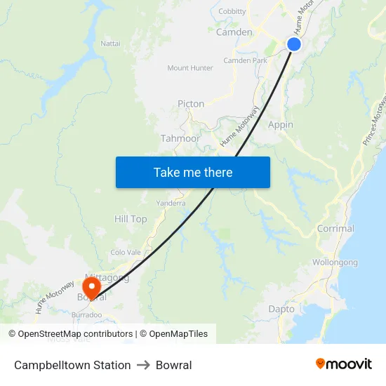 Campbelltown Station to Bowral map