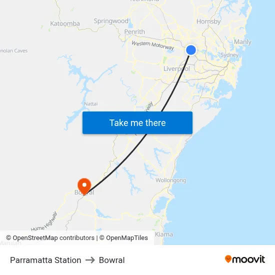 Parramatta Station to Bowral map