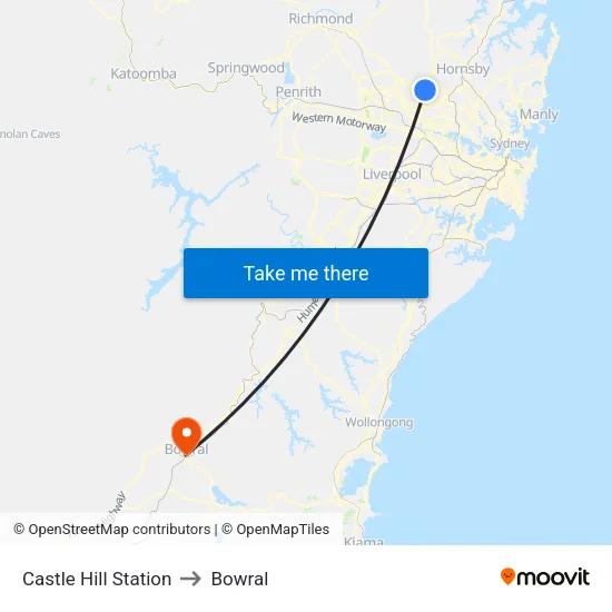 Castle Hill Station to Bowral map