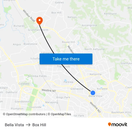 Bella Vista to Box Hill map