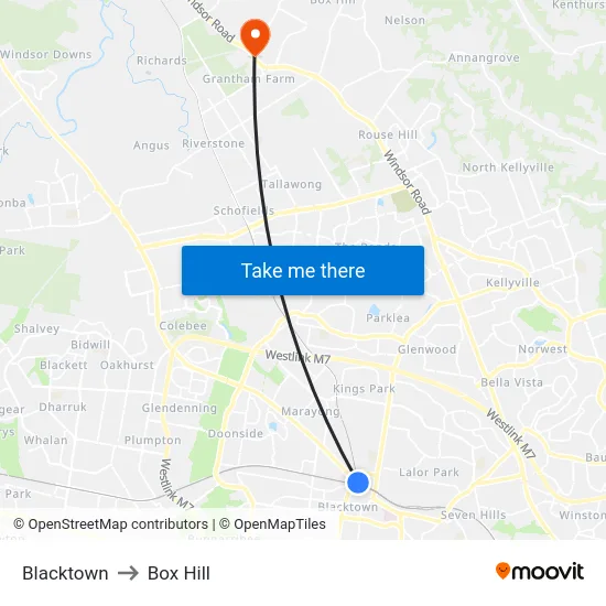 Blacktown to Box Hill map
