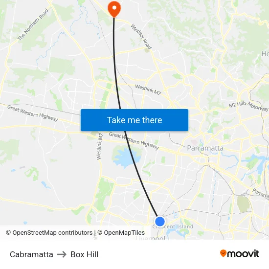 Cabramatta to Box Hill map