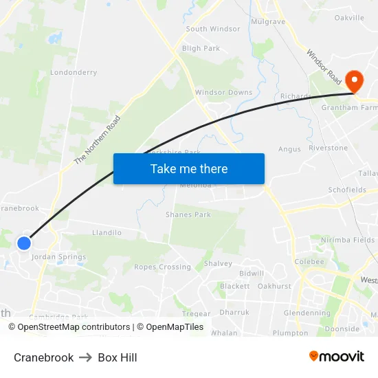 Cranebrook to Box Hill map